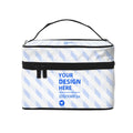 Trousse de voyage familiale noir à motifs, grande capacité avec poches et sangles élastiques, idéale pour organiser cosmétiques et accessoires.