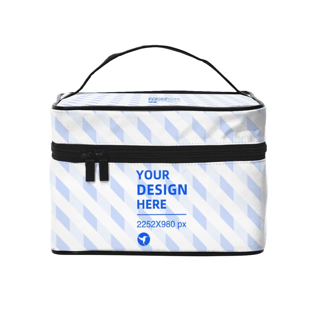 Trousse de voyage familiale noir à motifs, grande capacité avec poches et sangles élastiques, idéale pour organiser cosmétiques et accessoires.