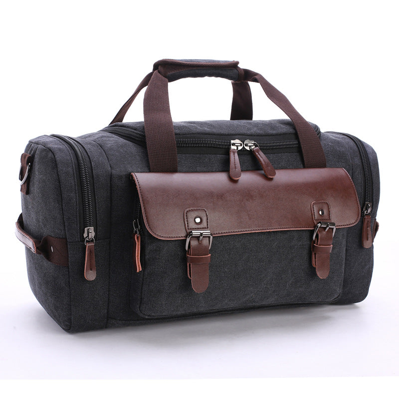 Sac de voyage noir en toile, sac week-end nomade avec poche zippée et poignée souple